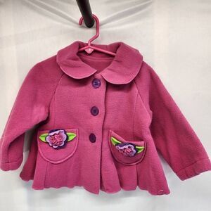 Mack & Co Fushia Fleece Flower Embelished Coat Jacket Size 24 mos NWT L1